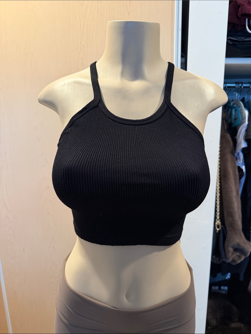 Free People Black Ribbed Tank with Crystal Embellishment M/L